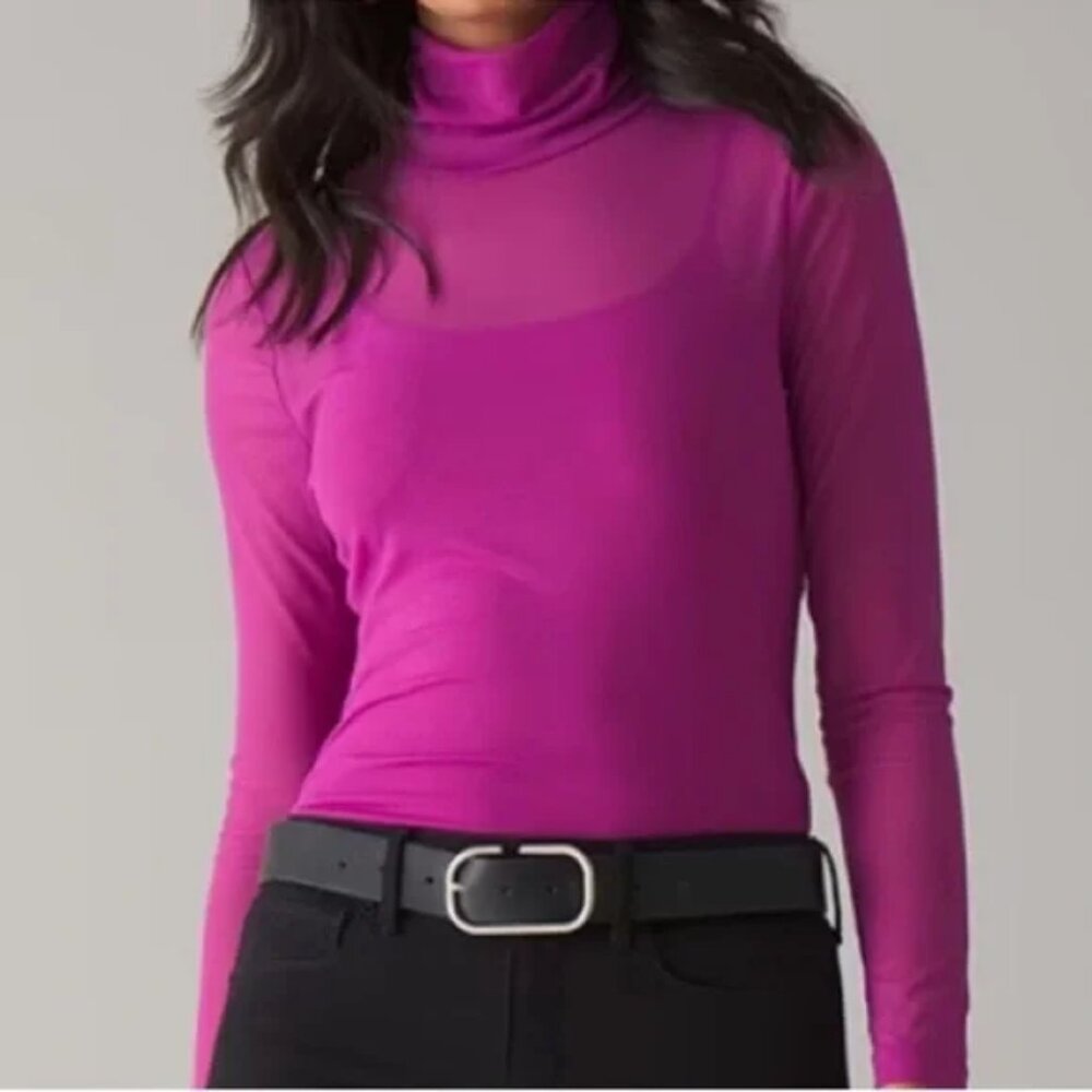 White House Black Market Sheer Mesh Turtleneck Top Magenta XXS/XS NWOT